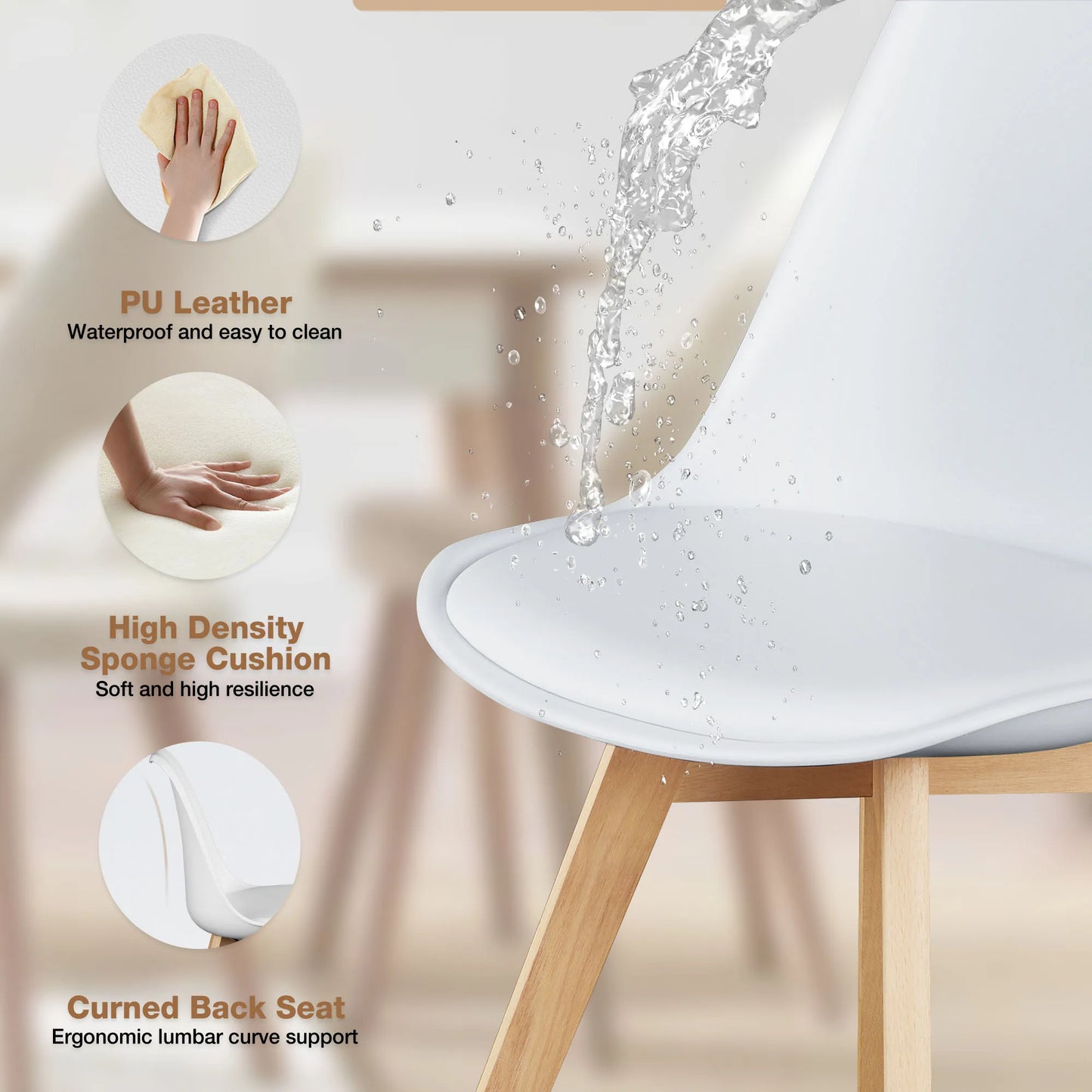 JHK PU Leather Dining Chairs Set With Wooden Legs