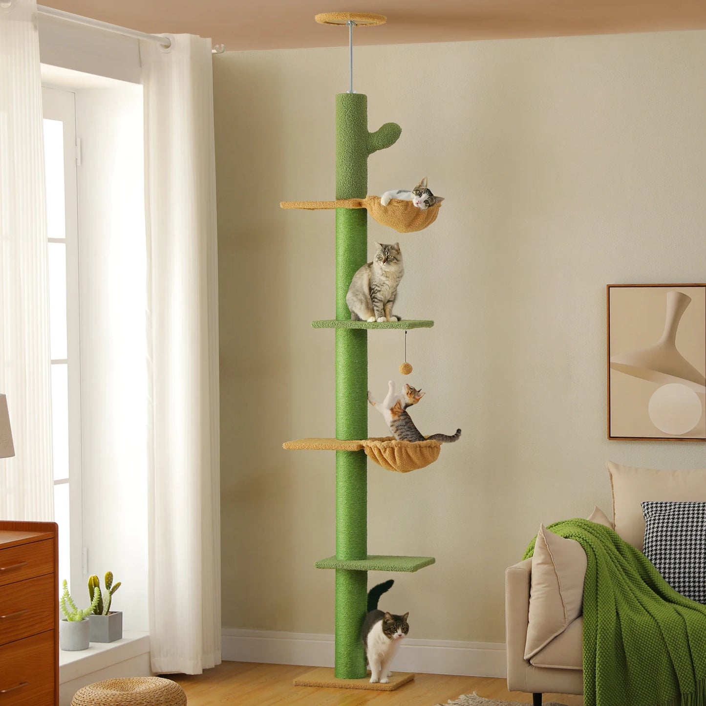Pequlti Cactus Cat Tree Floor To Ceiling Sisal Scratching Post