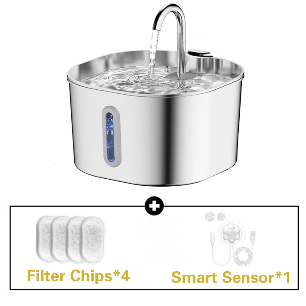 Stainless Steel Cat And Dog Water Fountain 2.2L LED Window