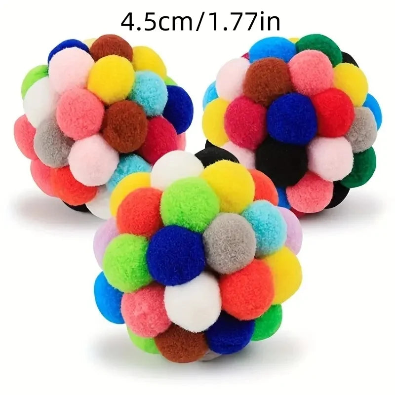 Nylon Cat Ball Toy Set With Elastic Bell Interactive Play