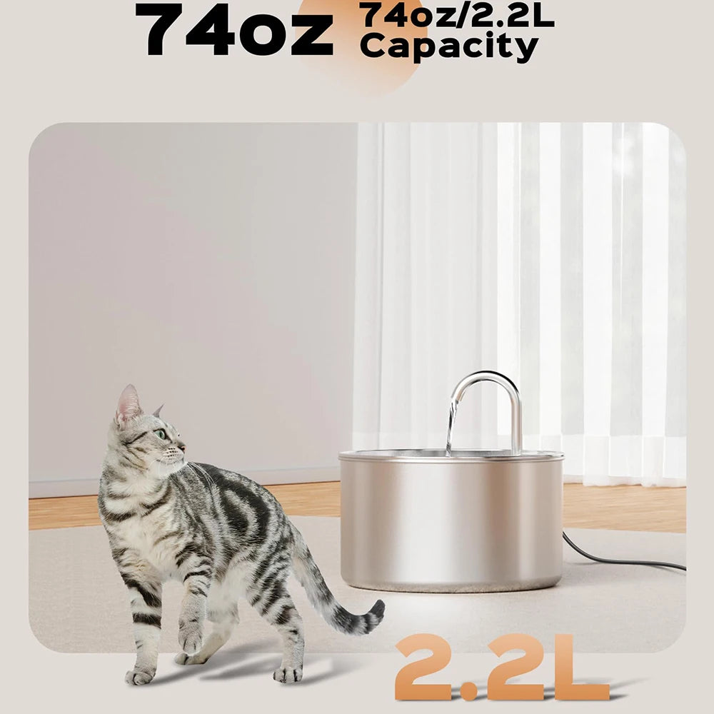 Stainless Steel Cat Water Fountain Whisper Quiet Low Noise