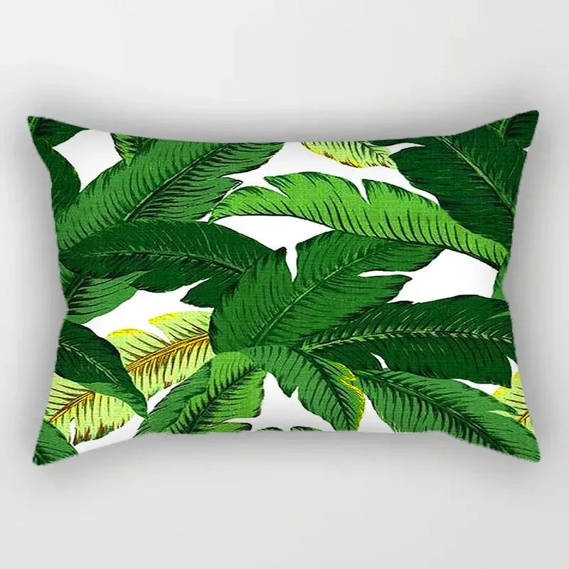 Tropical Polyester Cushion Cover Monstera Palm Leaf Pillowcase