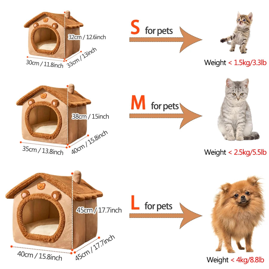 Foldable Pet House For Cats And Small Dogs Washable Cover