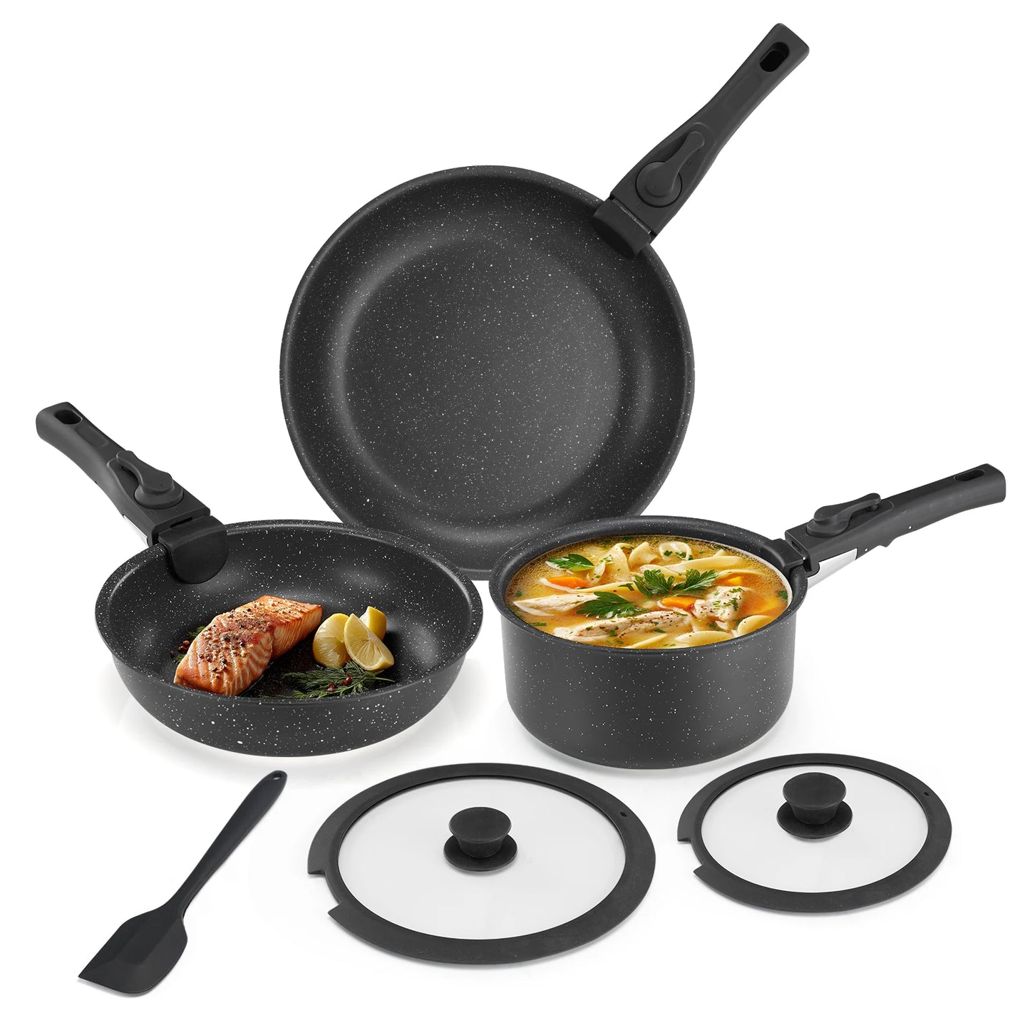 JHK 12 Pcs Pots and Pans Set Nonstick Kitchen Cookware Set Induction Cooking Sets Detachable Handle For Kitchen Dining