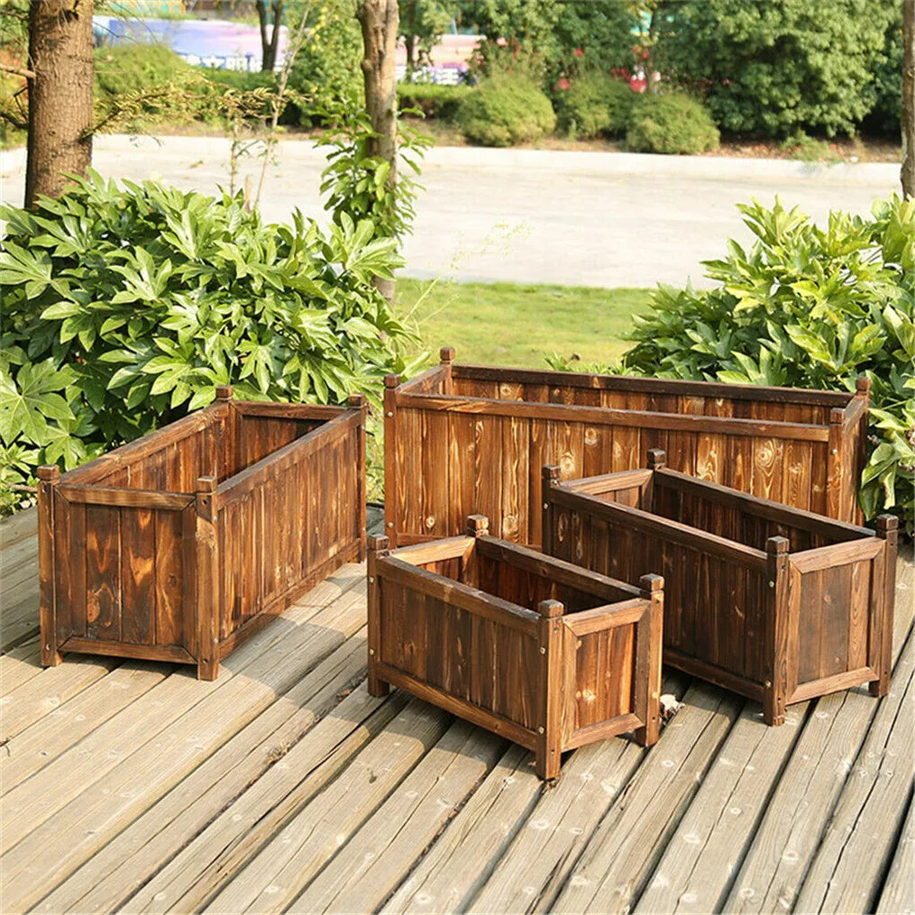 Wooden Raised Planter Box For Indoor Outdoor Vegetables And Herbs