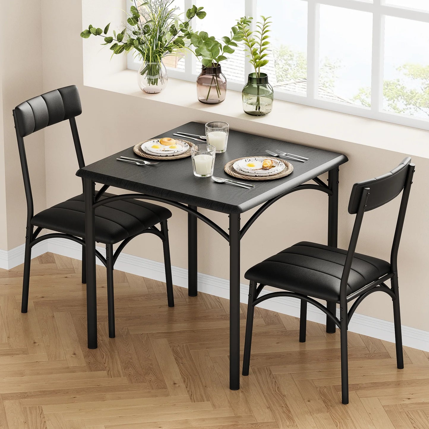 HiMISS Dining Table Set With Two Upholstered Chairs Kitchen Apartment