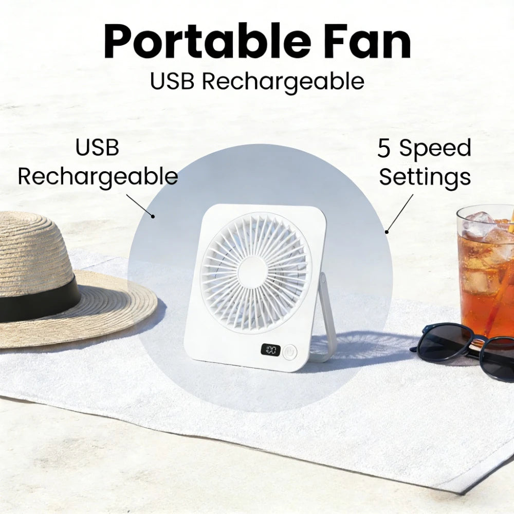 Rechargeable USB Mini Desktop Fan With 5 Speed Quiet Operation