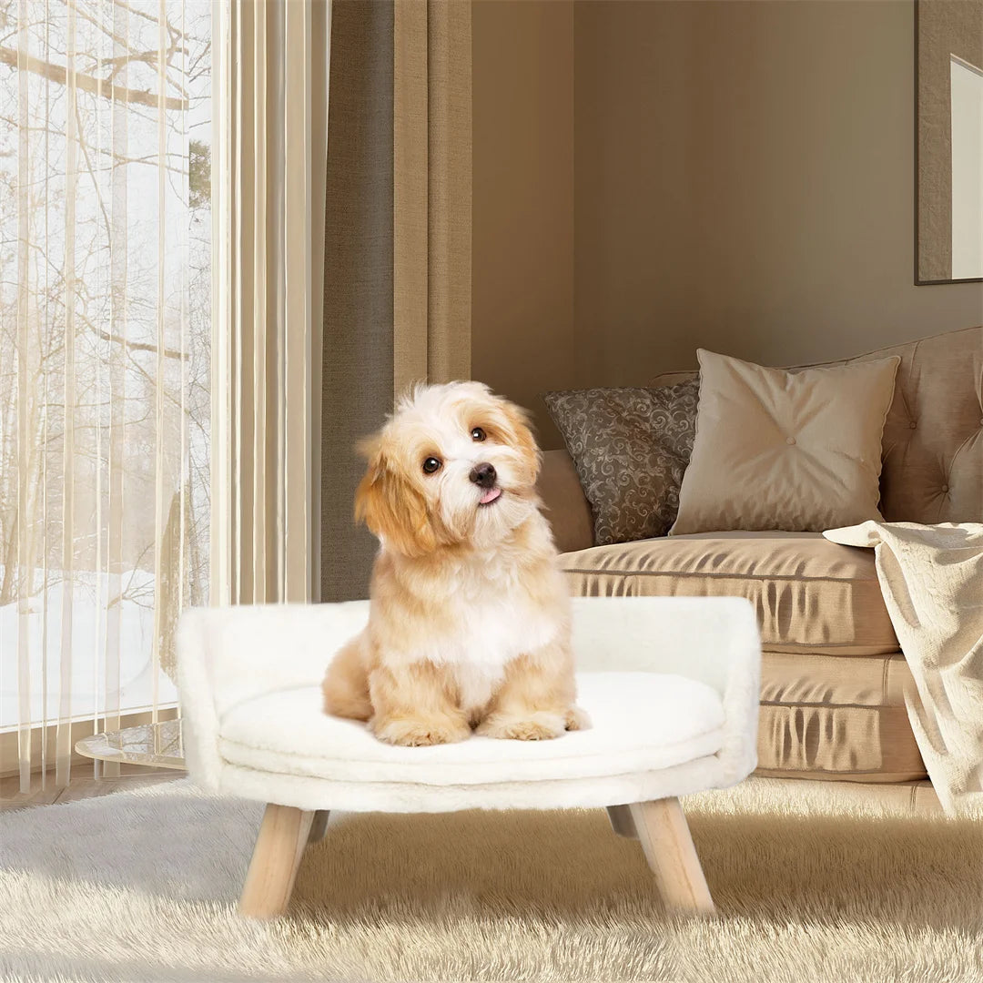 BINGOPAW Luxury Plush Cat Bed With Wood Leg Frame Washable