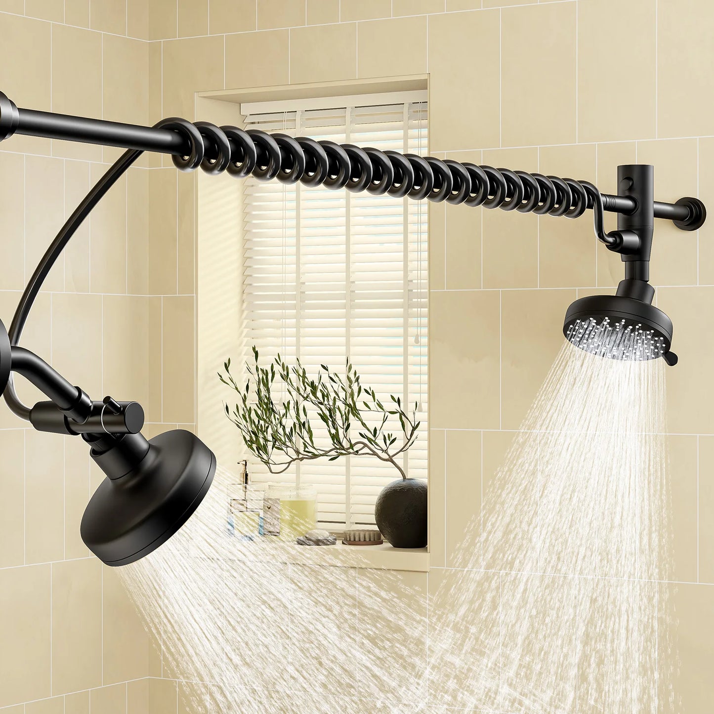 Tandem Dual Shower Head With Adjustable Slider For Couples