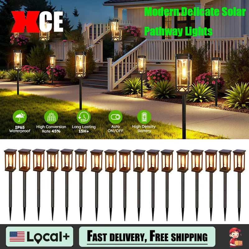 FAMCDC Solar Pathway Lights Outdoor Auto On Off Dusk LED