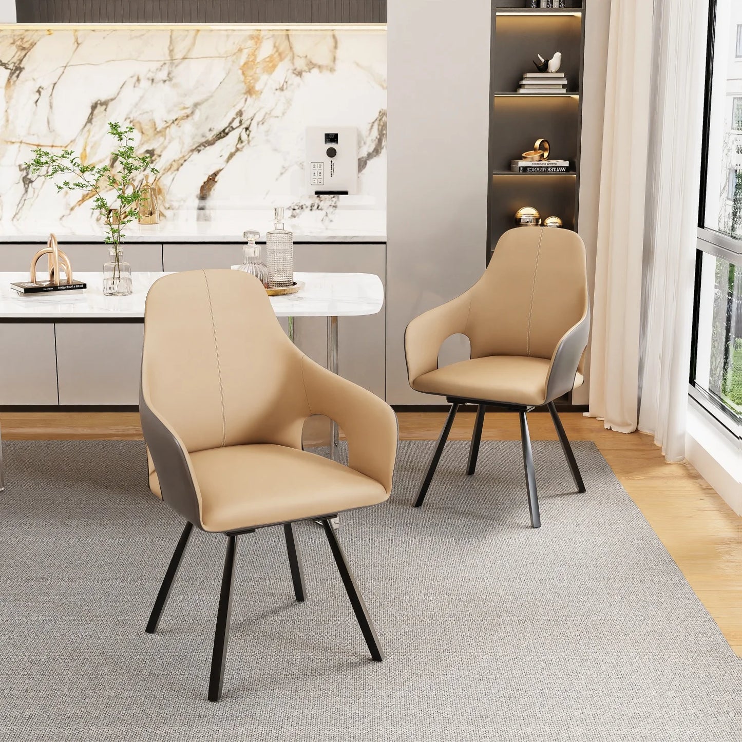 Swivel Dining Chairs Set of 2  Microfiber Leather Kitchen Dining Room Chairs with Arms High Backrest Leisure Side Chairs for Homes