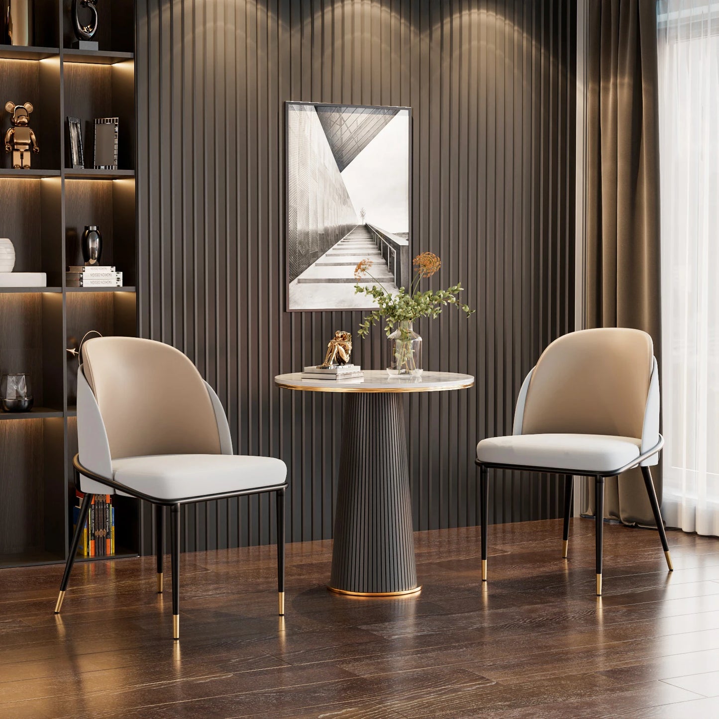 Modern Set 2 Upholstered Dining Chairs With Wood Back