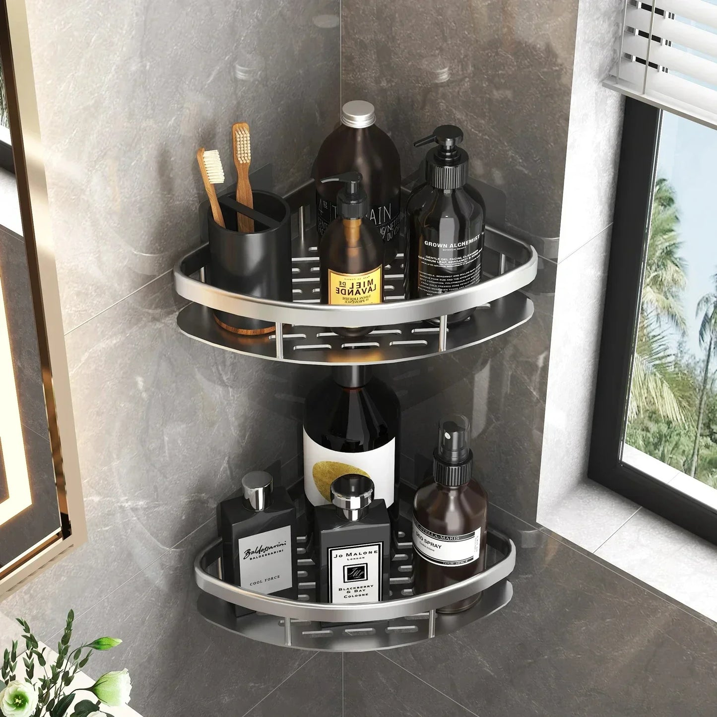 Aluminum Alloy Shower Shelf Wall Mounted No Drill