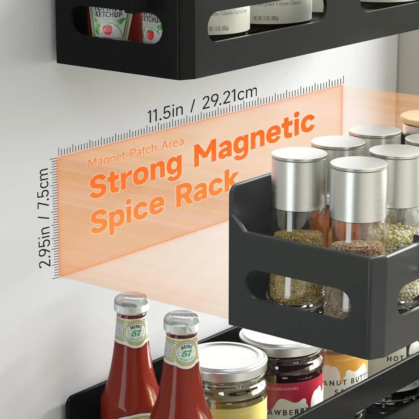 Magnetic Spice Rack For Refrigerator With 4 Strong Hooks