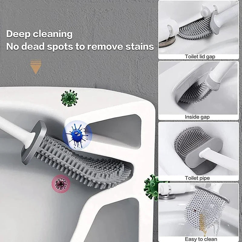 Hanging Silicone Toilet Brush With Long Handle And Quick Dry