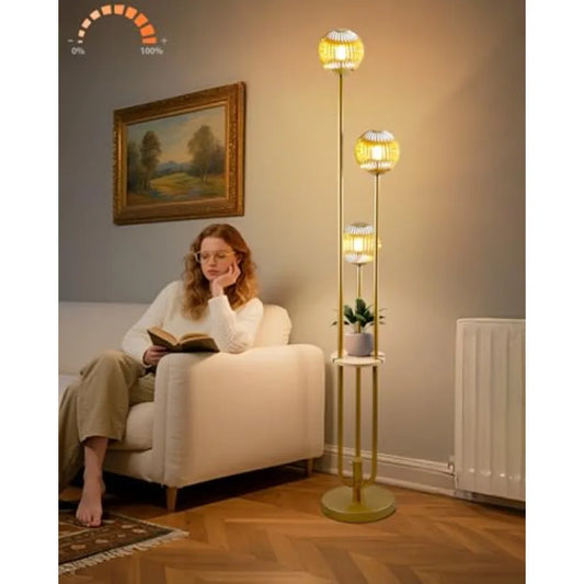 Glass Floor Lamp With Shelf 63 Inch Dimmable Mid Century