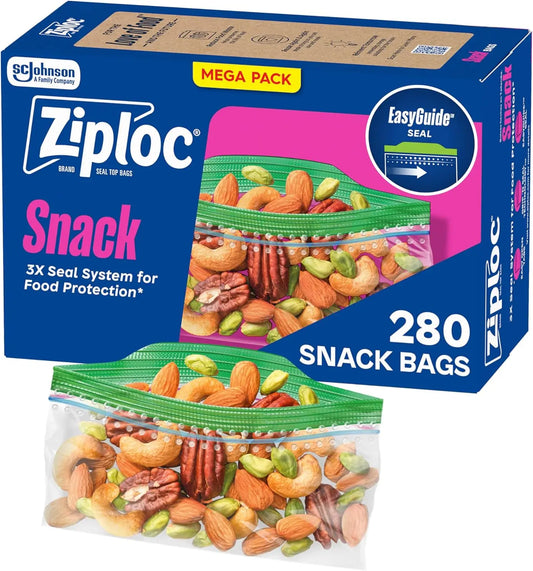 Snack Bags With EasyGuide Texture Grip N Seal, 280 Count