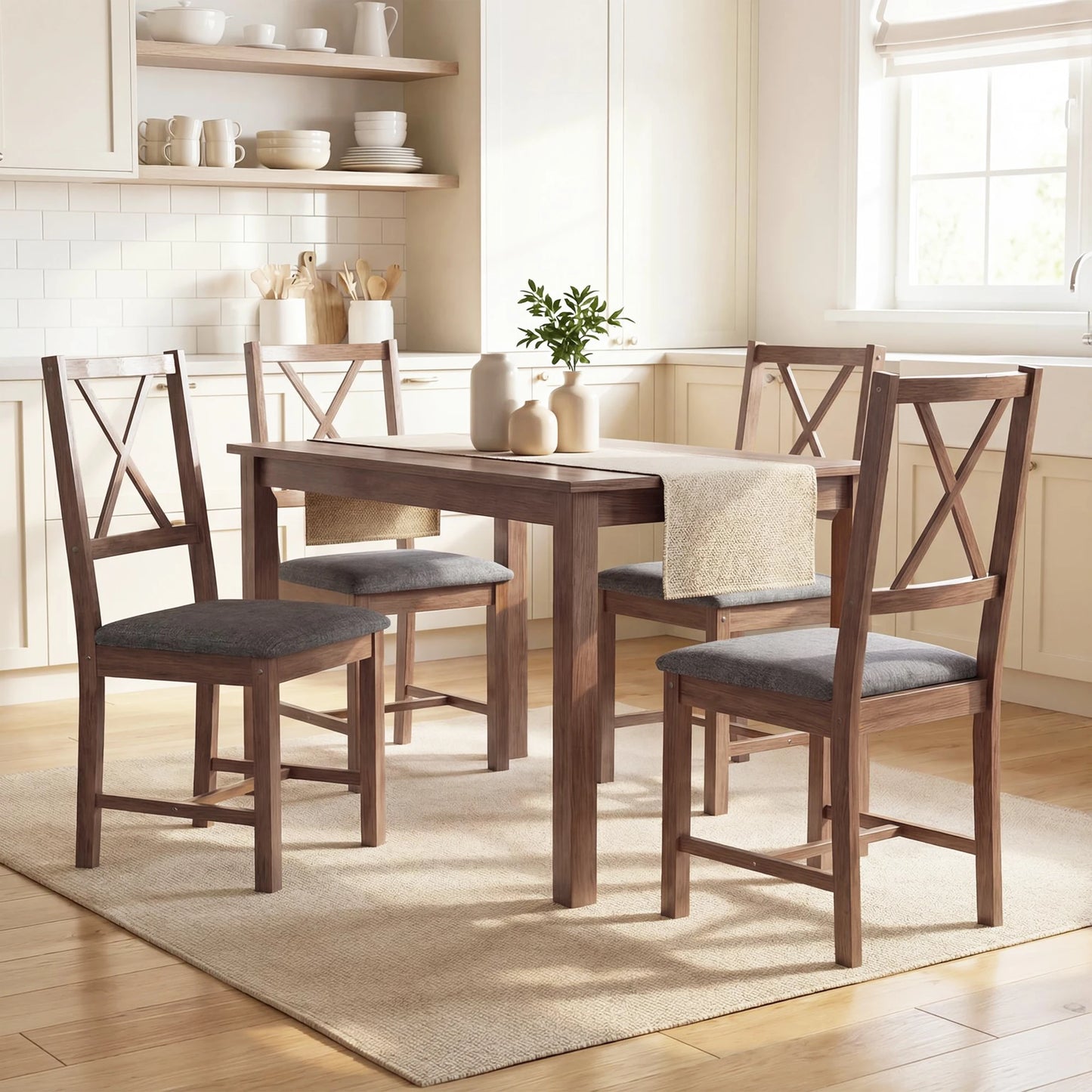 HOMCOM Set Of 4 Mid-Century Modern Walnut Dining Chairs