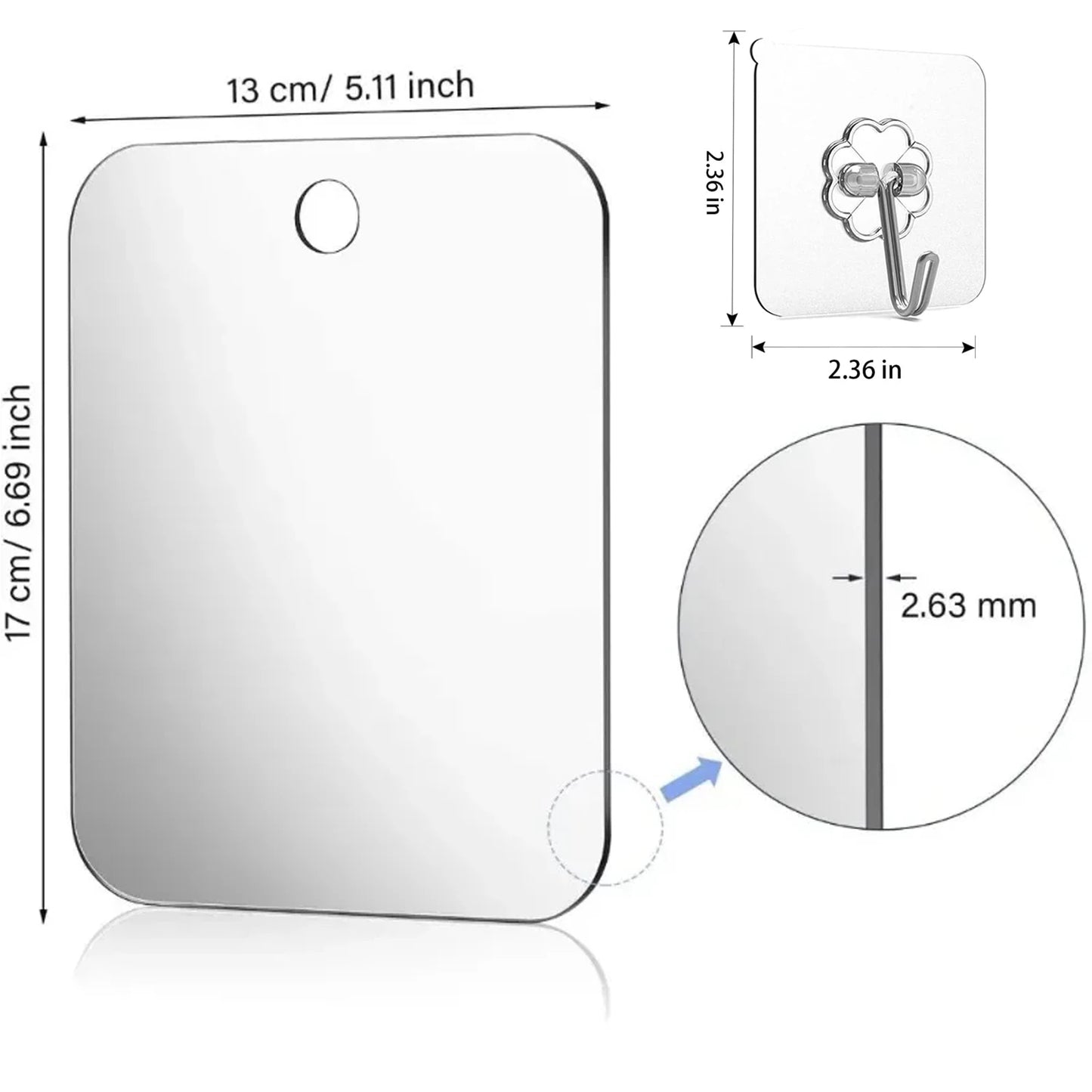 Acrylic Suction Shower Mirror With Razor Holder For Travel Bathroom