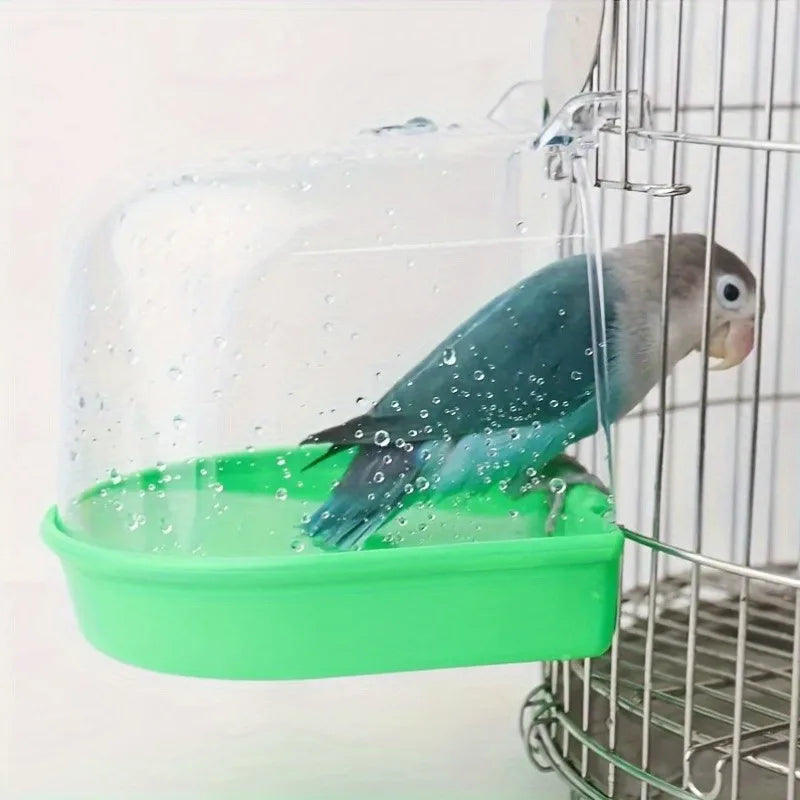 Transparent Bird Bath Tub With Splash-Proof Shower For Parrots