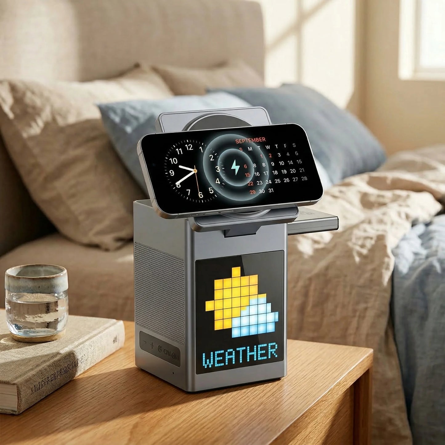 6 In 1 RGB Pixel Wireless Charger Alarm Clock Speaker