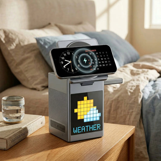 6 In 1 RGB Pixel Wireless Charger Alarm Clock Speaker