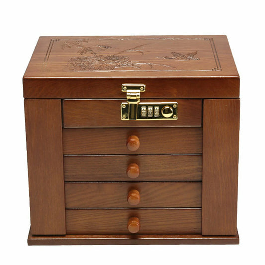 Wooden Jewelry Box With Mirror And Password Lock Four Layer Storage