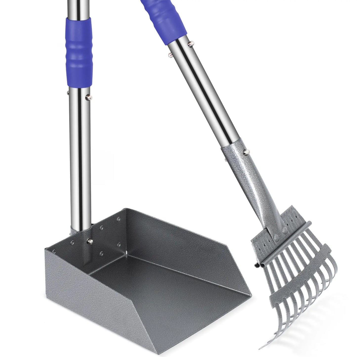 Dog Pooper Scooper Tray And Rake Set With Stainless Handles