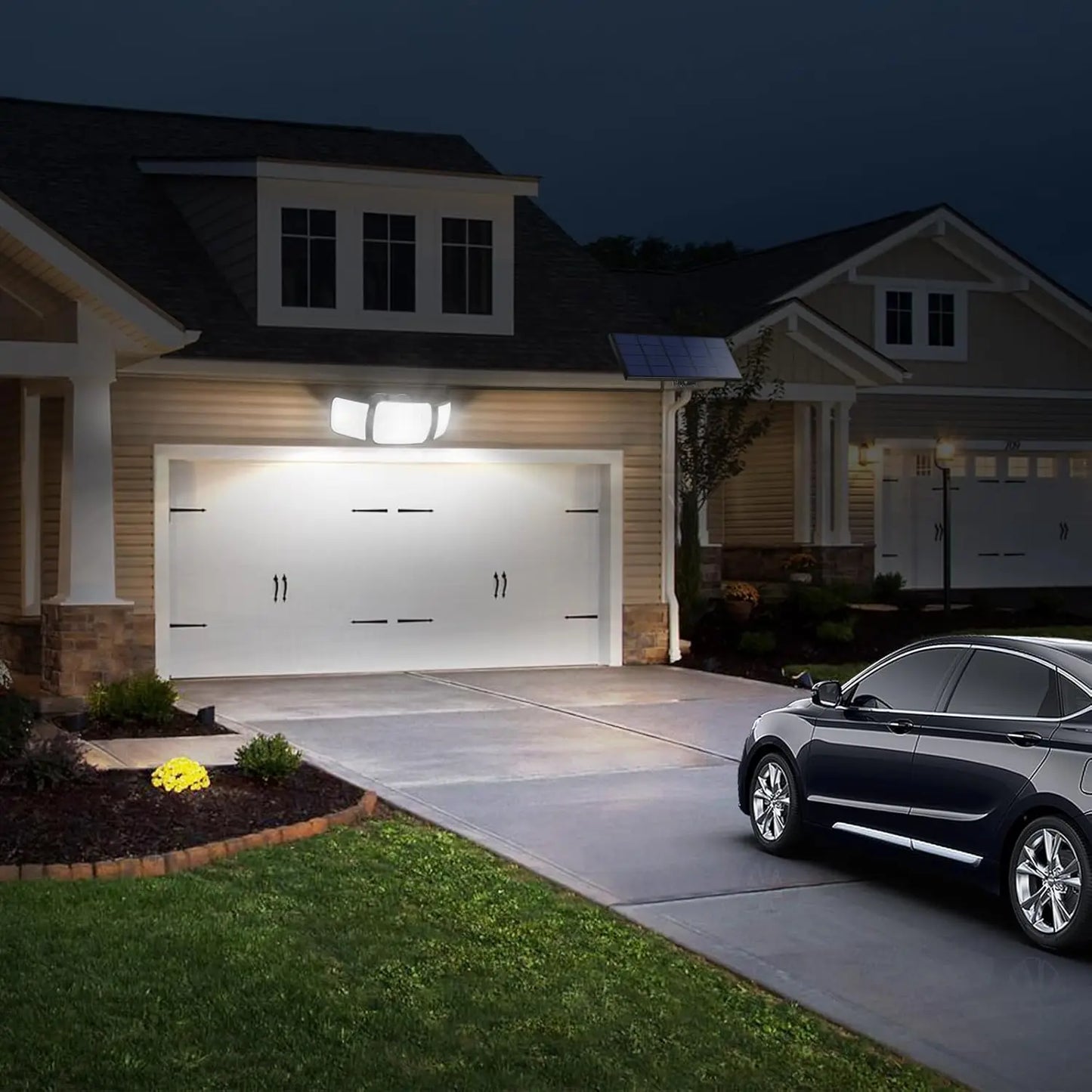 Intelamp Outdoor Solar LED Flood Light With Two Motion Sensors