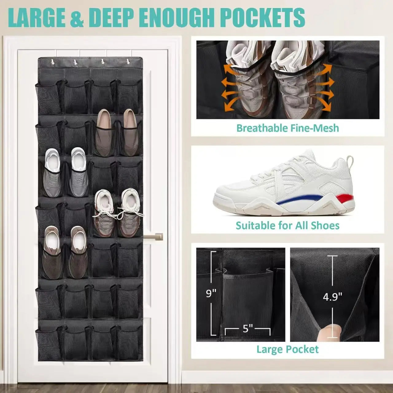 XMSJ Over The Door Shoe Rack With Large Mesh Pockets