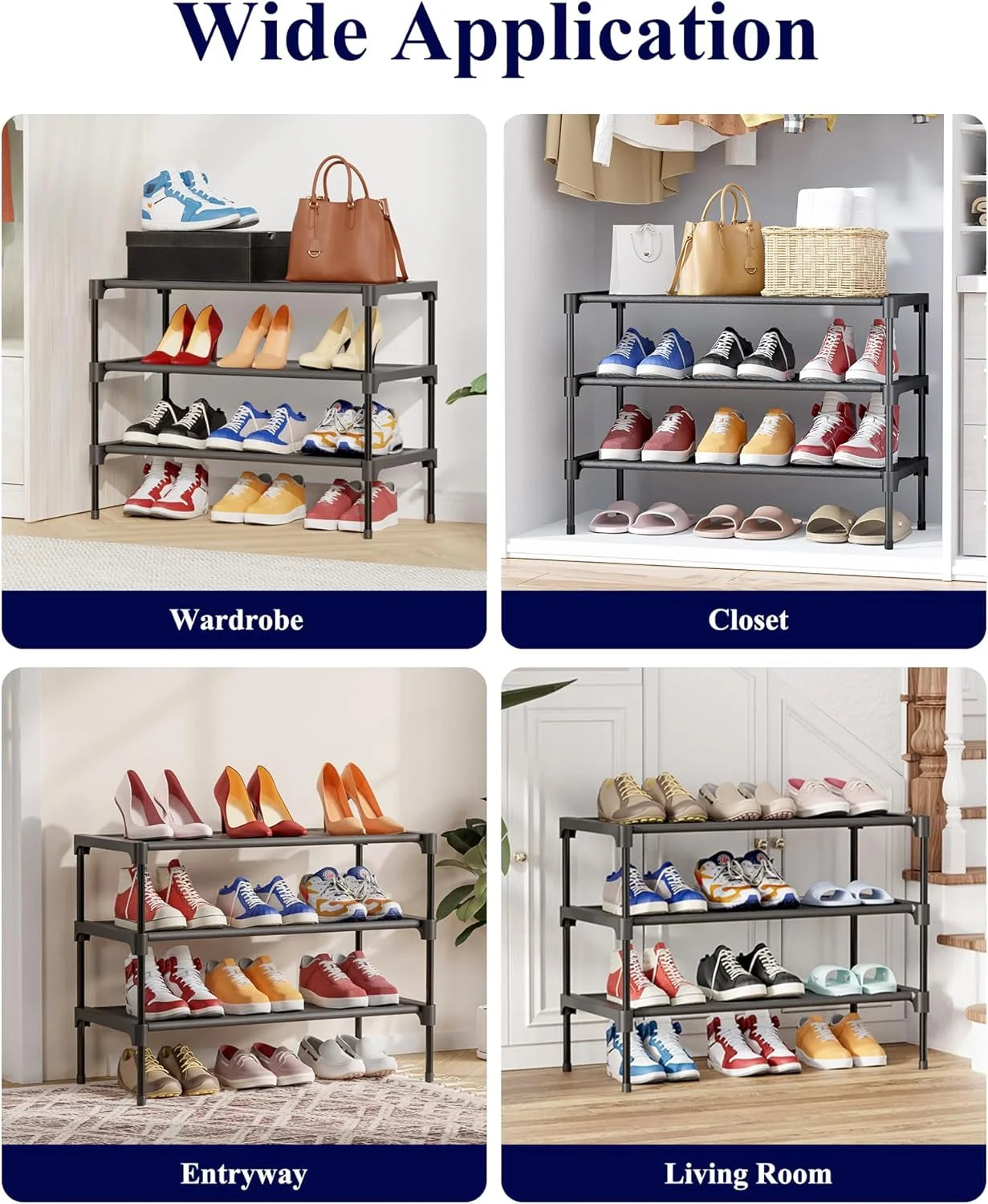 Three Tier Stackable Nonwoven Shoe Rack Organizer Space Saving