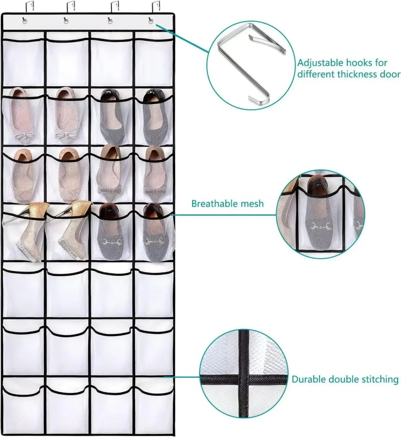 Over The Door Mesh Pocket Shoe Organizer Rack For Closet