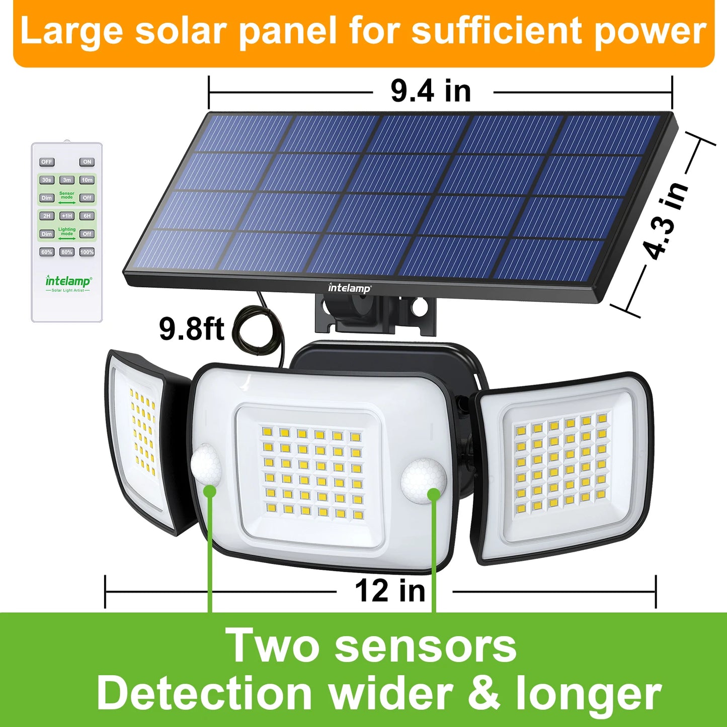 Intelamp Outdoor Solar LED Flood Light With Two Motion Sensors