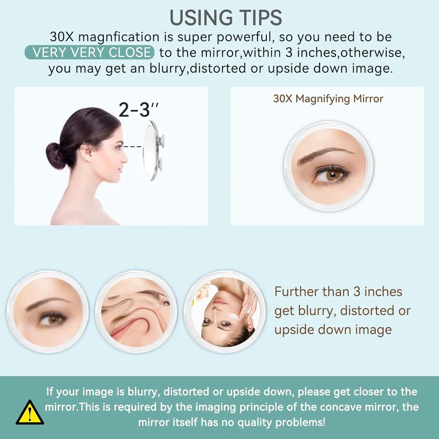 30X Magnifying Mirror With Suction Cup For Easy Mounting