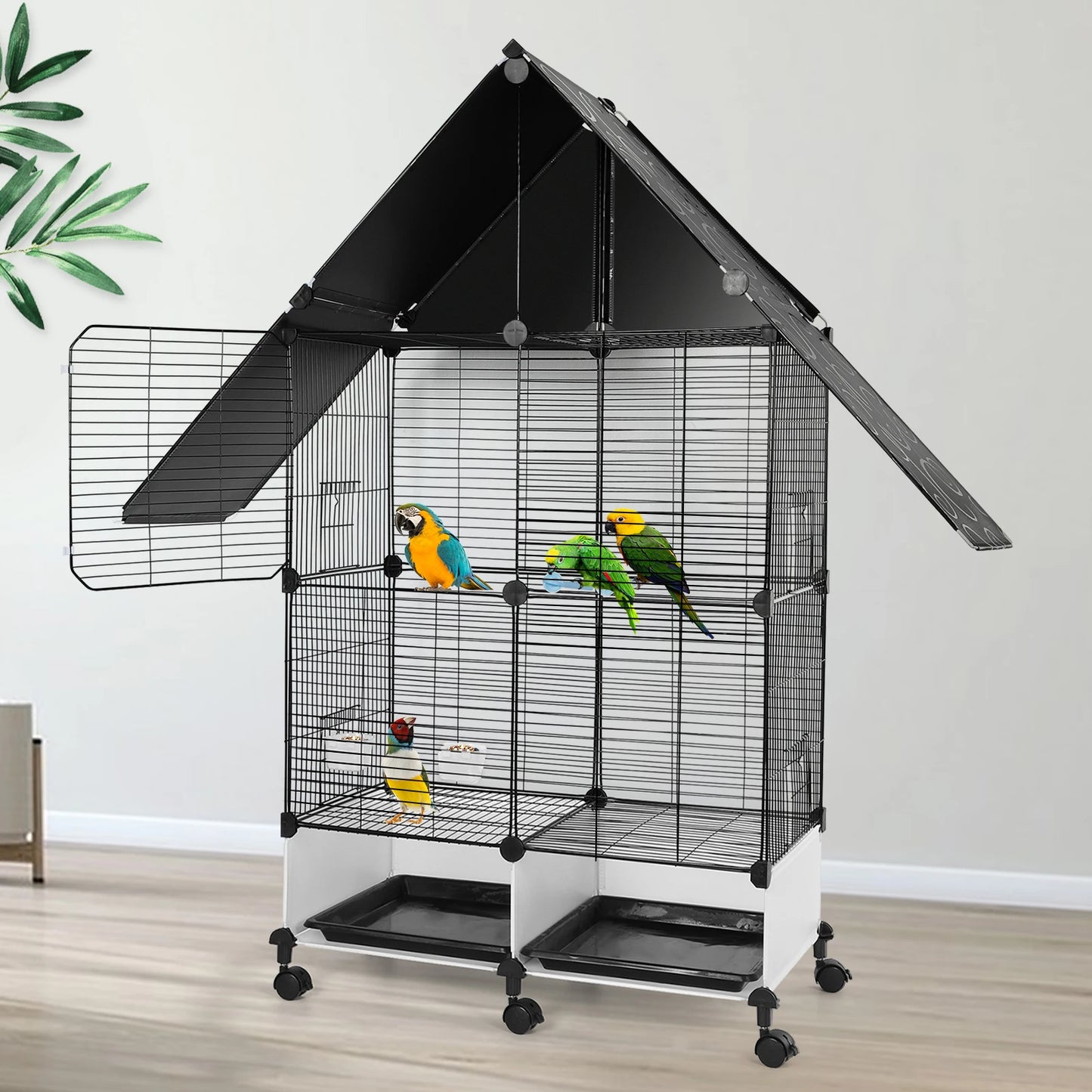 Bird Villa Two Tier Iron Cage With Rolling Stand Lock