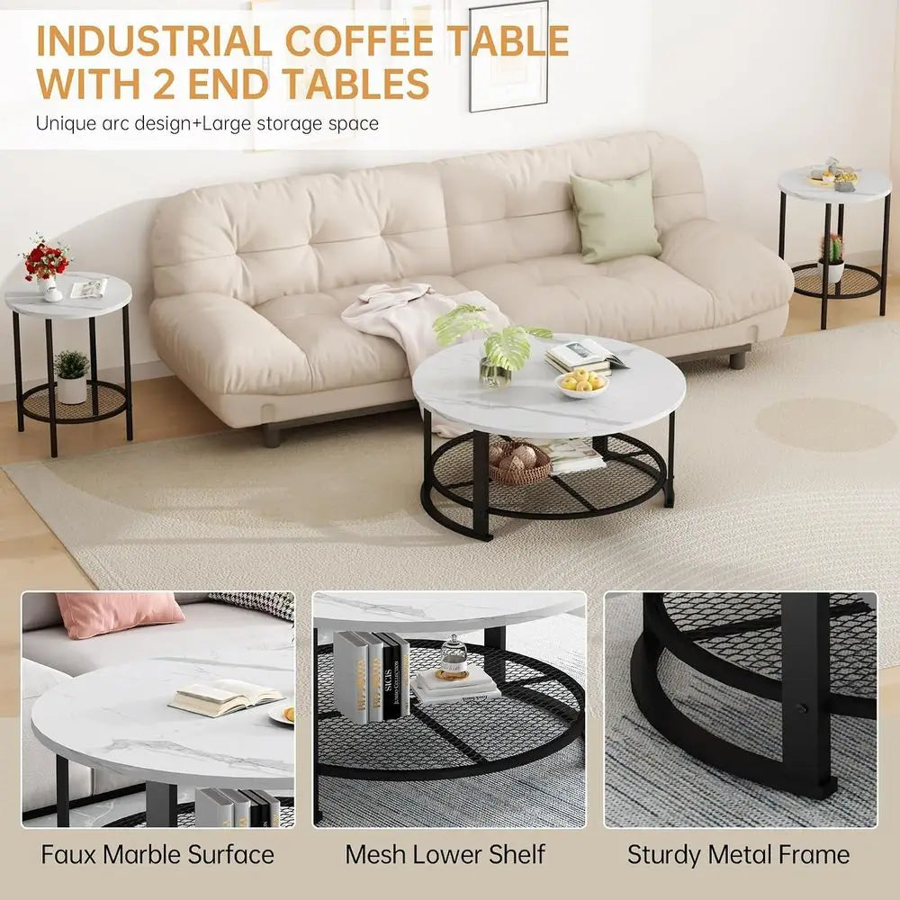 3 Piece Coffee Table and End Table Set With Storage