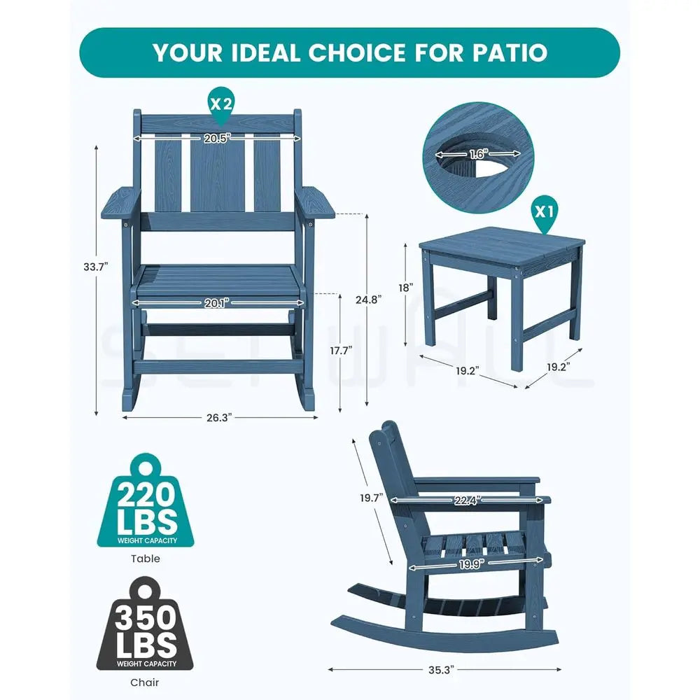 3-Piece Patio Bistro Set With Rocking Chairs And Umbrella Hole