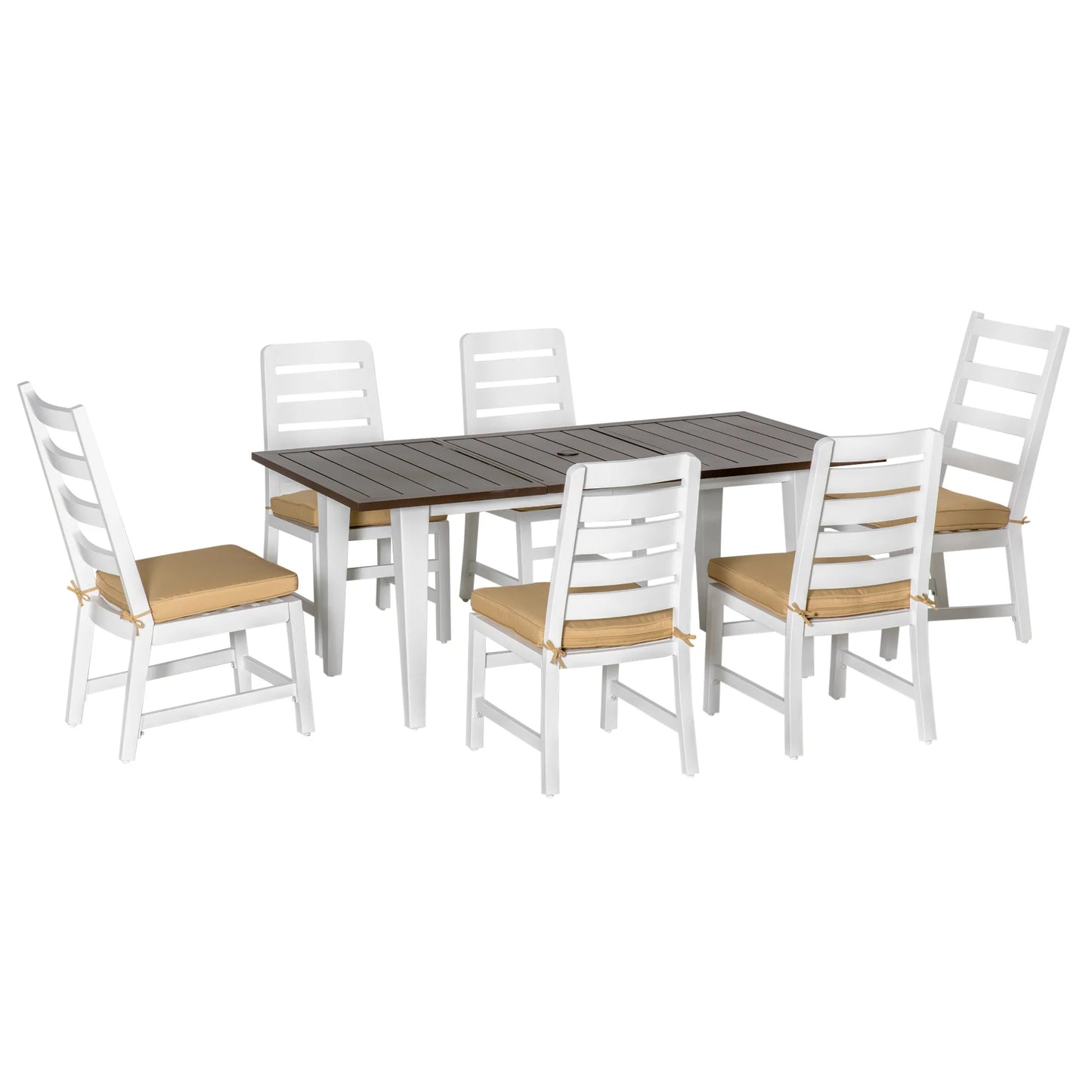 Outsunny 7 Piece Aluminum Outdoor Dining Set With Umbrella Hole