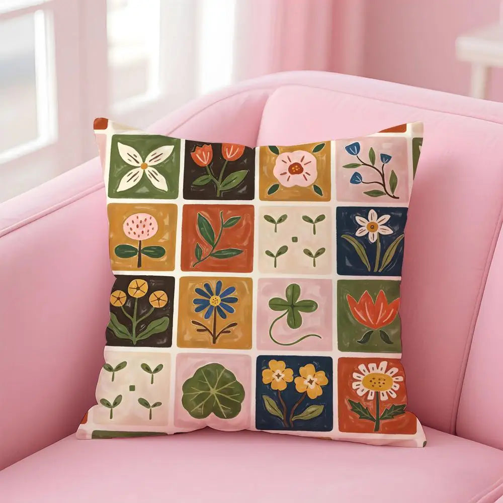 Pastoral Floral Cushion Cover With Concealed Zipper Polyester Cotton