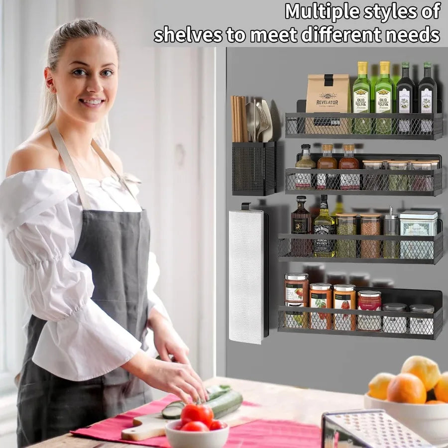 Magnetic Spice Rack Organizer 6 Pack With Paper Towel Holder