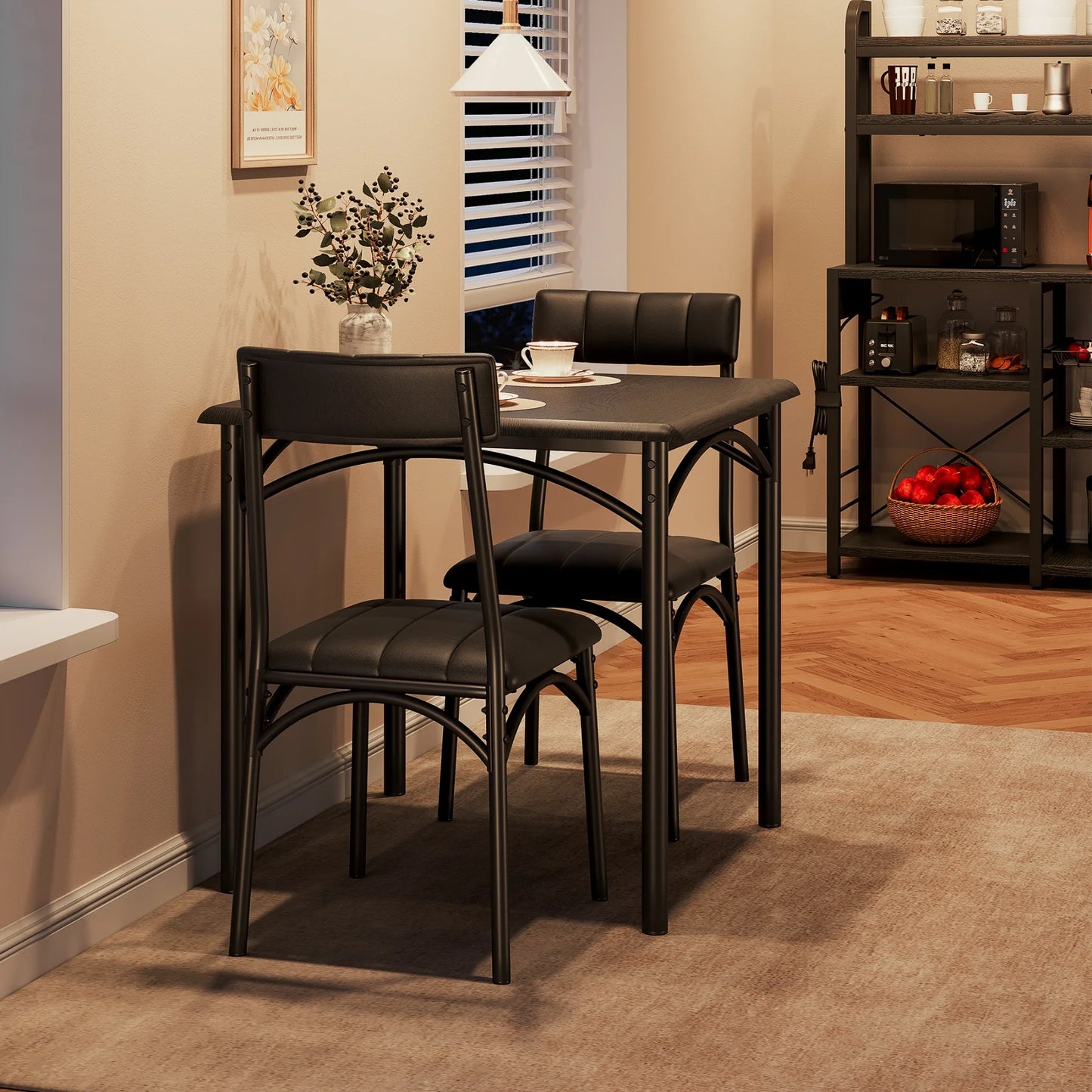 HiMISS Dining Table Set With Two Upholstered Chairs Kitchen Apartment