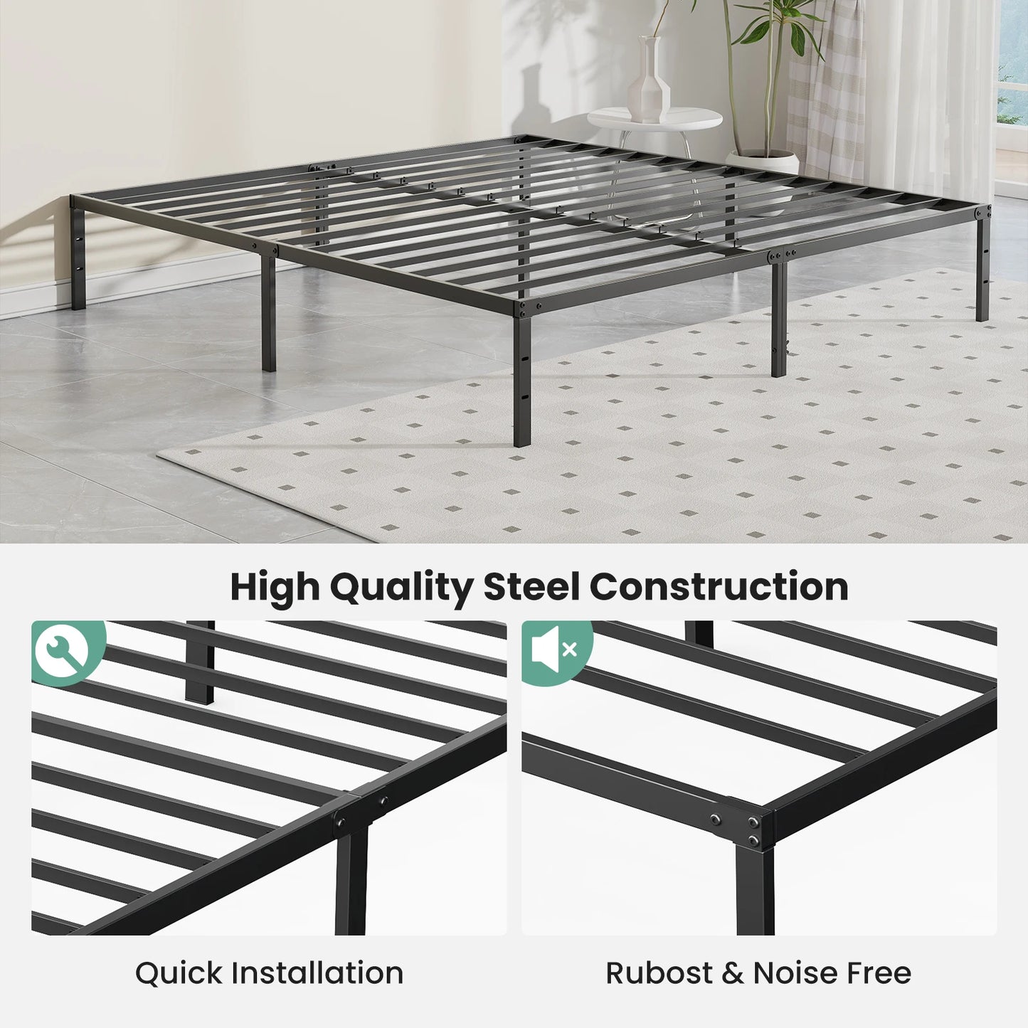 JHK Basic 12IN Twin Full Queen King Size Bed Frame Metal Platform Bedroom Frames with Storage Space Sturdy Steel Slat Support