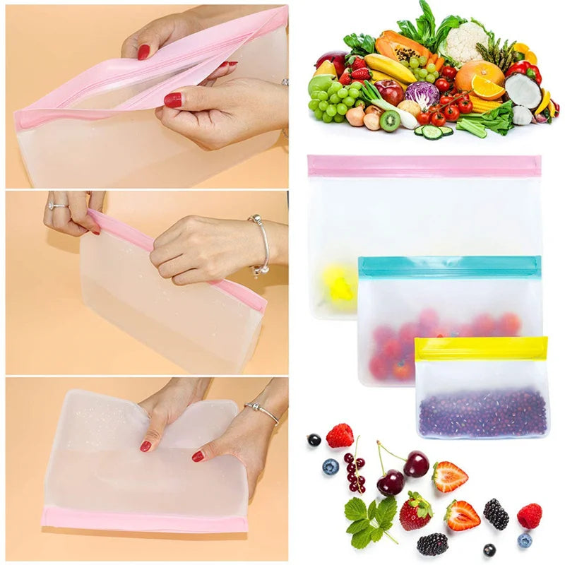 Reusable Silicone Food Storage Bag Stand Up Leakproof Freezer