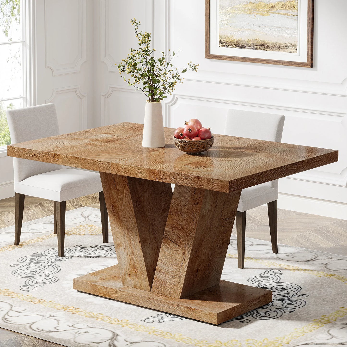 Tribesigns Farmhouse Wooden Dining Table With Heavy Duty Pedestal Kitchen, No Chairs