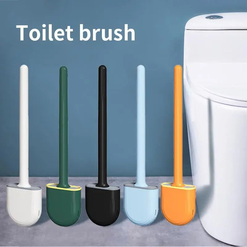 Wall Hanging Toilet Brush With Holder, Long Handle Silicone Bristles
