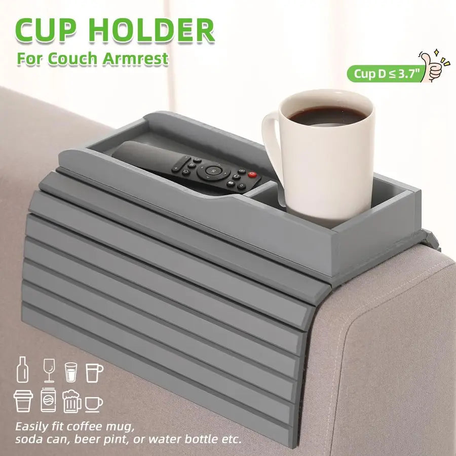 Portab Bamboo Couch Cup Holder Armrest Tray For Safe Drinks