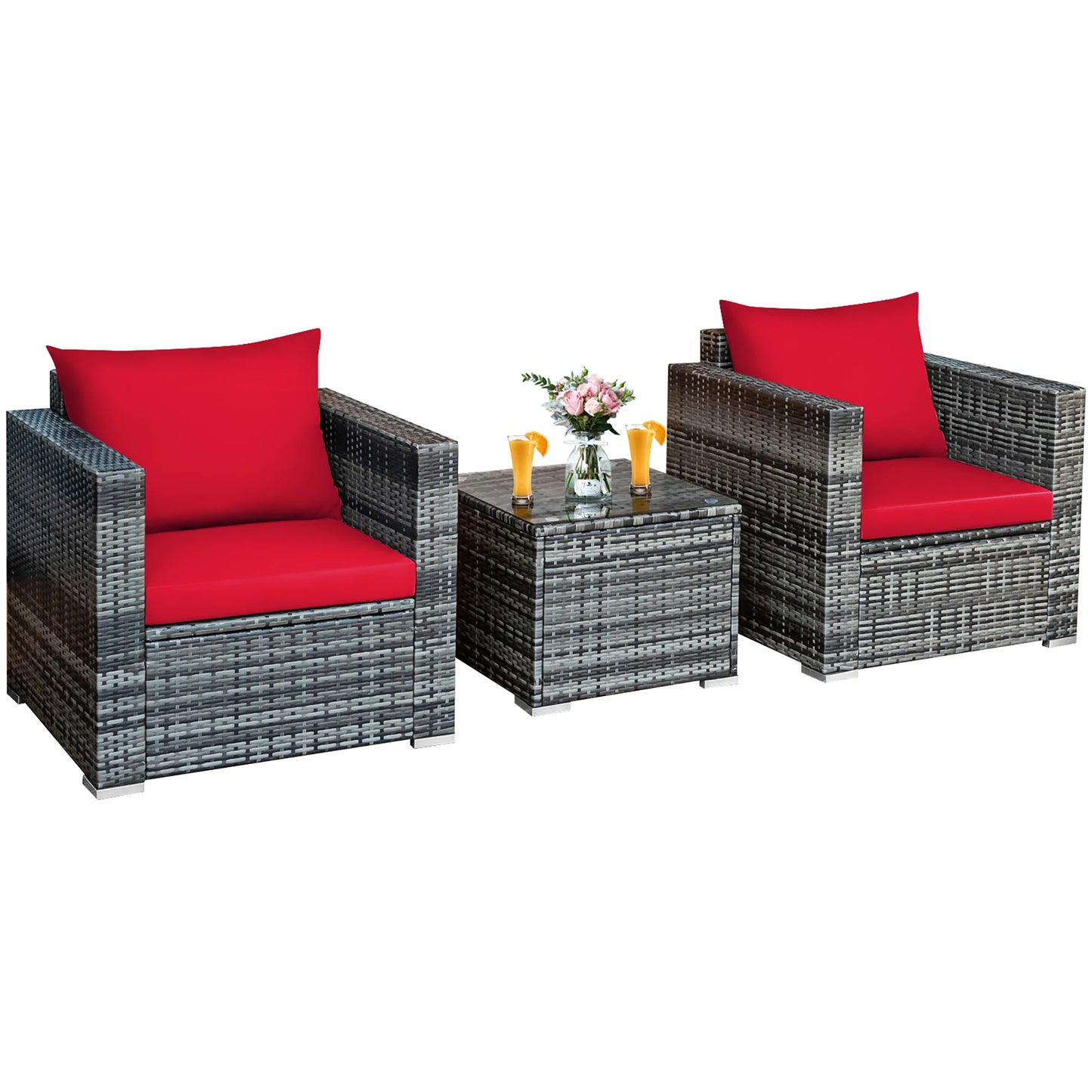 HOMASIS 3-Piece Outdoor Patio Rattan Bistro Set Cushioned Seating