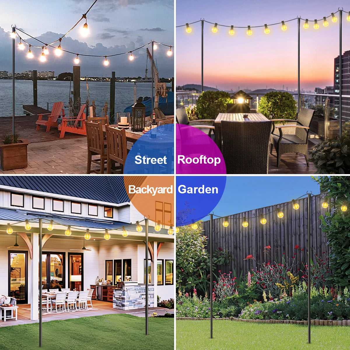 Aiopp String Light Poles For Outdoor Garden Adjustable Heavy Duty