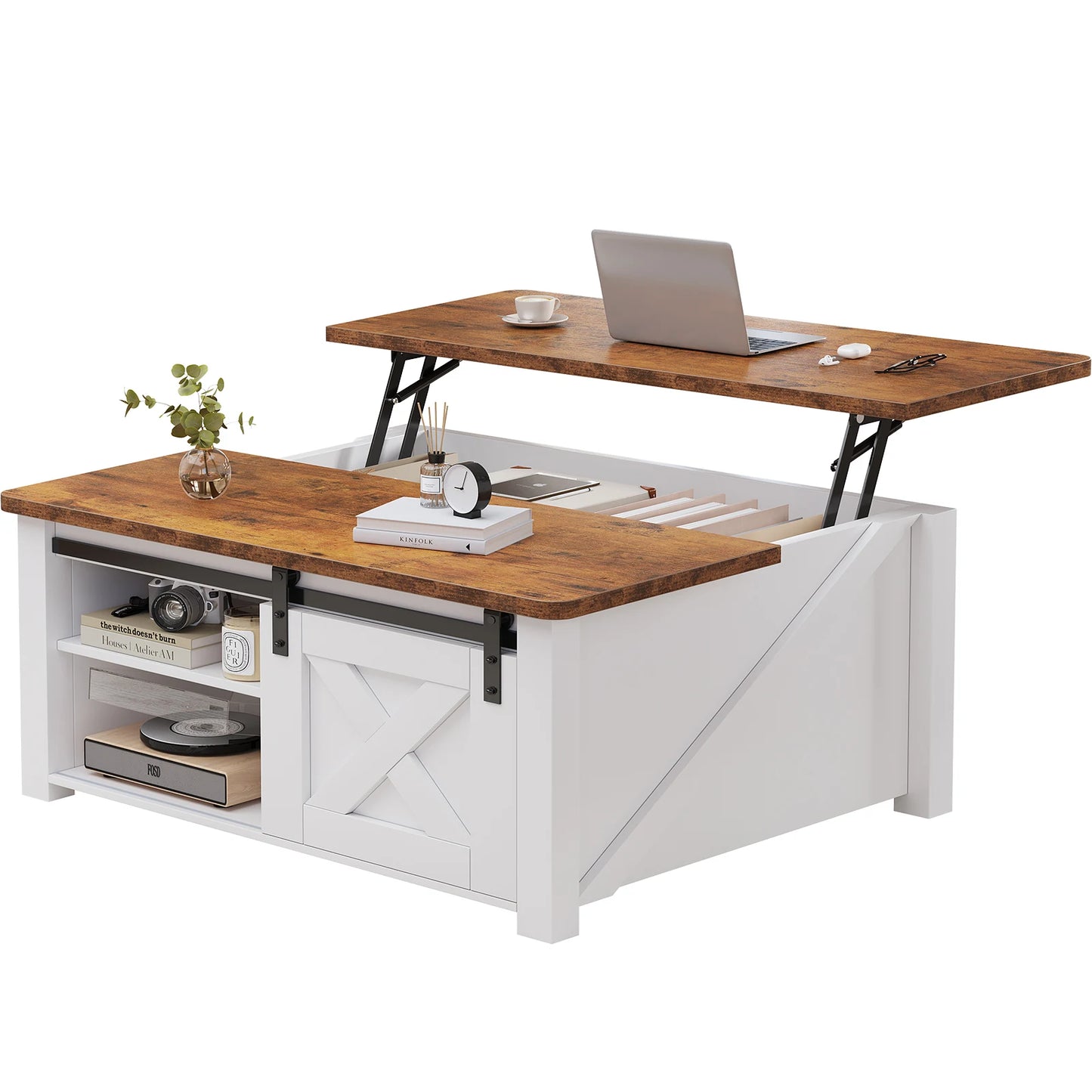 MCQ Lift Top Coffee Table Adjustable Storage Shelf Living Room