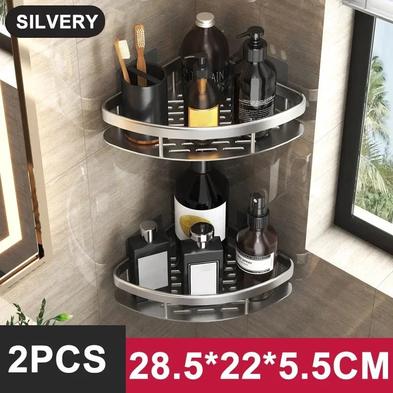 Aluminum Alloy Shower Shelf Wall Mounted No Drill